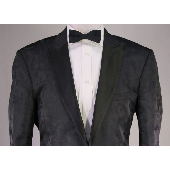 Barabas Black Tone Floral Camo Peak Lapel Tuxedo Dinner Jacket Formal Blazer 46R - Picture 3 of 8